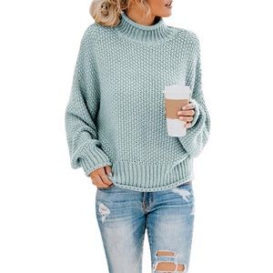 Turtleneck Sweaters Batwing Chunky Knit Pullover